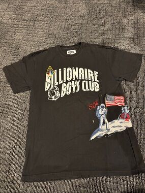 Billionaire Boys Club Black Tee with Space Flag Graphic.
